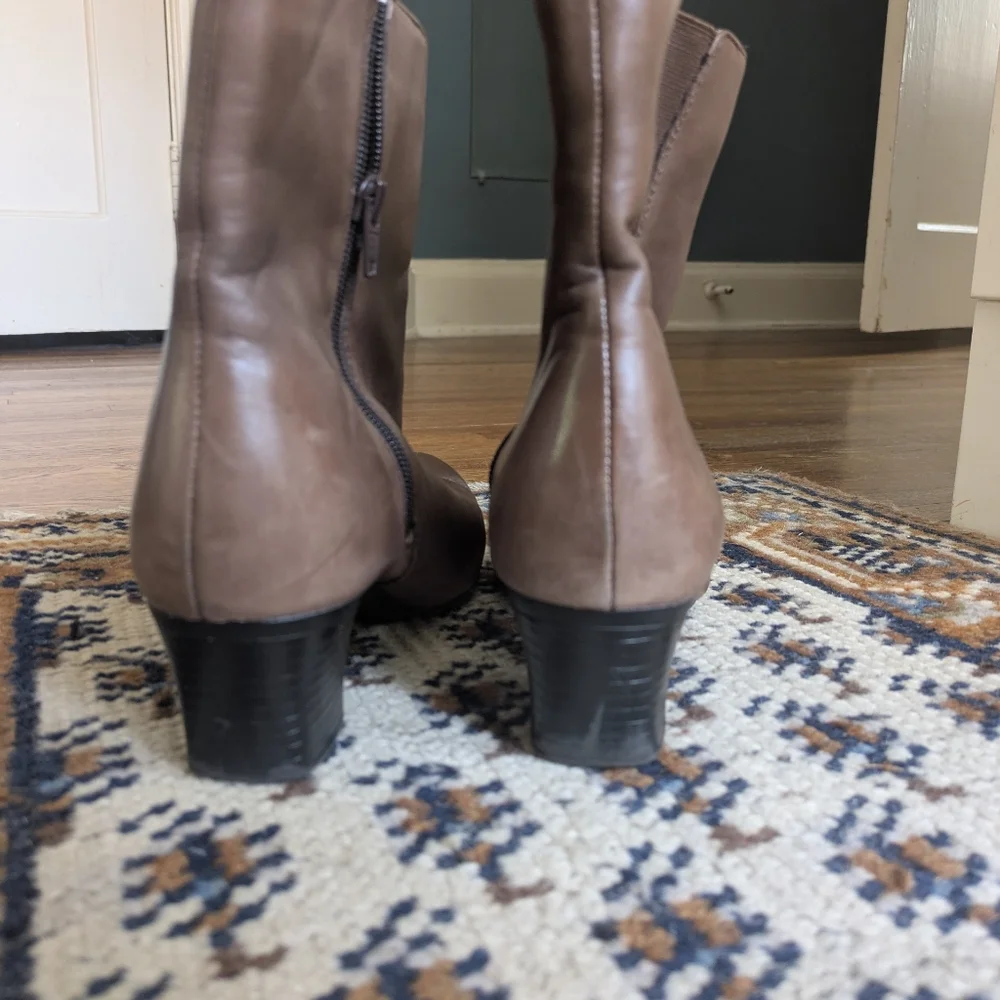 Brown Leather  Midcalf Booties By Walksmart - Picture 5 of 8